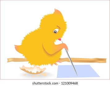 Drawing chicken on a pole.