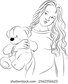 Drawing of a child holding a toy bear