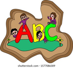 drawing of children with alphabets abc