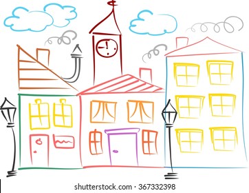 Drawing children with house