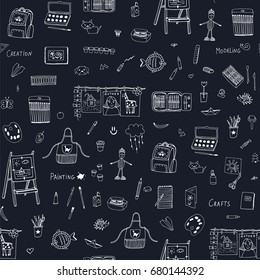 drawing with children lesson school objects vector seamless doodle pattern