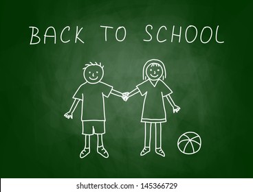 Drawing of children on blackboard  