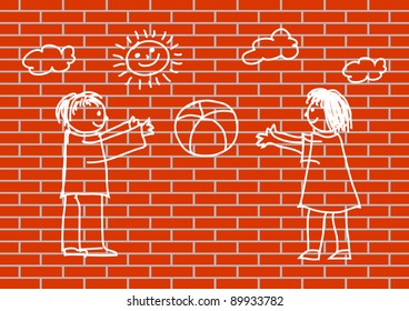Drawing of children on wall