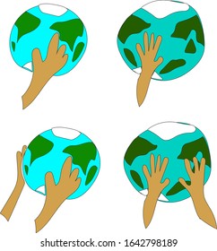
drawing children's hands on planet earth, ecology, nature protection