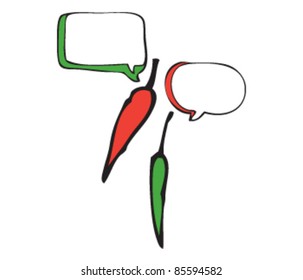 drawing of a chili pepper with speech bubble