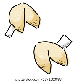 drawing Chinese fortune cookies template message drawing collection vector flat illustration crispy biscuit treat