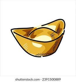 drawing of Chinese gold ingot isolated on transparent background. Vector comic style golden money icon. chinese lunar new year