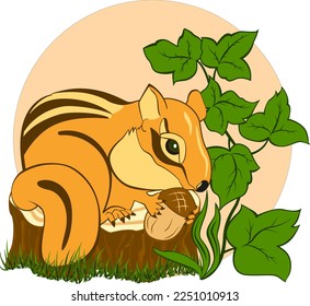 Drawing of a chipmunk sitting on a stump