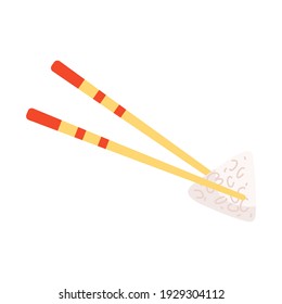 Drawing of chopsticks holding sticky rice dumpling. Flat illustration