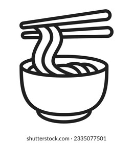 drawing of chopsticks picking up noodles, Asian food symbols