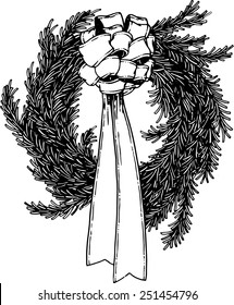 Drawing of Christmas advent spruce wreath with bow.