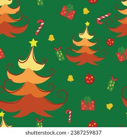 drawing Christmas seamless cute pattern On red green background