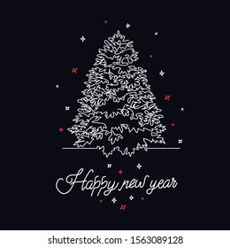 drawing christmas tree one line art style for your seasonal holidays flyers, greetings and invitations, christmas themed congratulations and cards. Vector illustration.