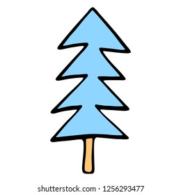 Drawing of a Christmas Tree, spruce or fir drawn by hand. Easy and quick sketching or technique imitating children's drawing. Design graphic element is saved as a vector illustration in EPS file