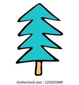 Drawing of a Christmas Tree, spruce or fir drawn by hand. Easy and quick sketching or technique imitating children's drawing. Design graphic element is saved as a vector illustration in EPS file