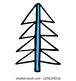 Drawing of a Christmas Tree, spruce or fir drawn by hand. Easy and quick sketching or technique imitating children's drawing. Design graphic element is saved as a vector illustration in EPS file