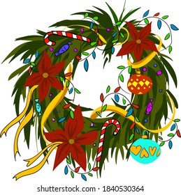 
drawing christmas wreath on a white background