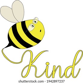 Drawing of a chubby bee wearing glasses and the word Kind