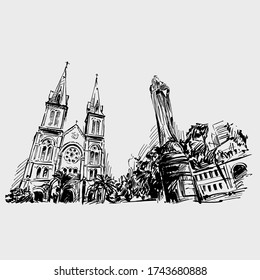 Drawing of church in Ho Chi Minh City 