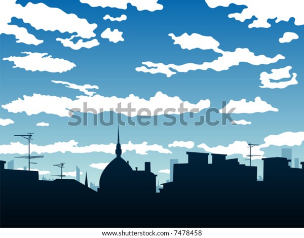 Drawing Cityscape Cloudy Sky Stock Vector Royalty Free