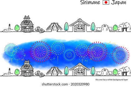 and drawing cityscape SHIMANE prefecture and fireworks