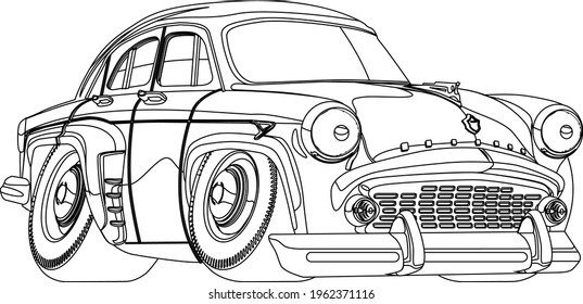 Drawing classic car cartoon vector illustration. isolated background