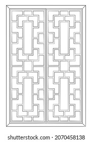 Drawing of classic chinese window - black and white illustration