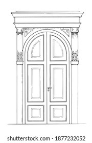 Drawing of classic door isolated - pen sketch