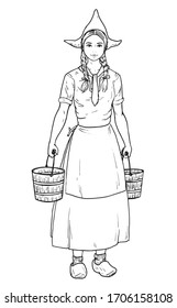 Drawing Of Classic Dutch Milkmaid.