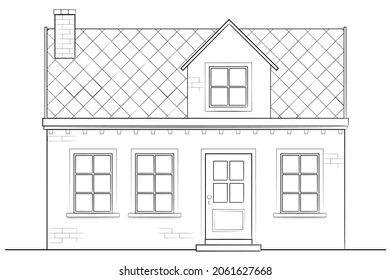 Drawing of classic little house - black and white illustration