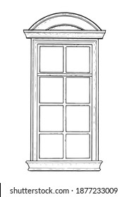 Drawing of classic window isolated - pen sketch
