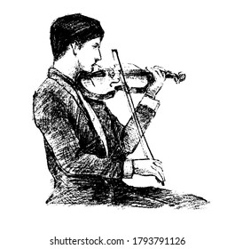 Drawing of the classical musician plays instrument hand draw 