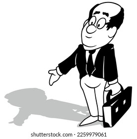 Zeichnung eines Gürtels in einem schwarzen Anzug mit einem Briefkasten in der Hand - Cartoon Illustration einzeln auf weißem Hintergrund, Vektorgrafik