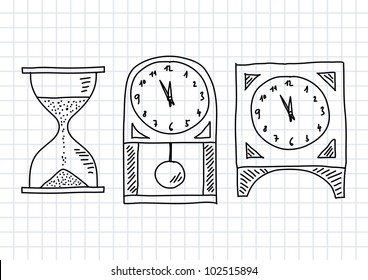 Drawing of clocks on squared paper
