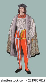 Drawing clothing fashion in france, noble clothes, old, art.illustration, vector