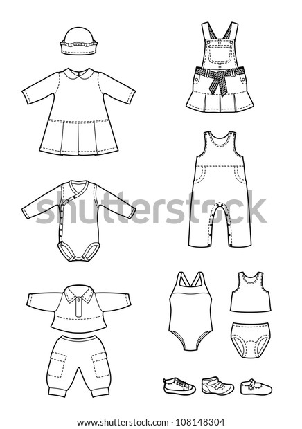 Drawing Clothing Little Girls Stock Vector (Royalty Free) 108148304