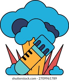 Un dibujo de una nube con un palo. El palo es un borrador de lápiz. El dibujo es de un día nublado