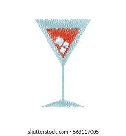 drawing cocktail cherry alcohol ice vector illustration eps 10