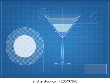 drawing cocktail glass on blue paper