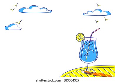 Drawing a cocktail on the table at the beach