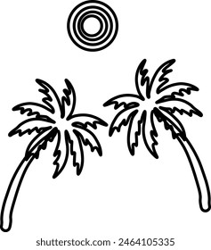 Drawing Coconut Tree Vector, sun 