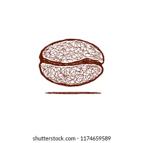 a drawing of coffee grain, freeze-dried coffee
