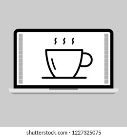 Drawing Coffee icon in Laptop. Vector