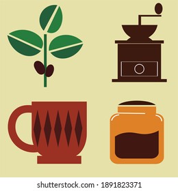 dibujo El icono del café, conjunto de café dibujado a mano 