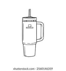 A drawing of a coffee maker with a straw