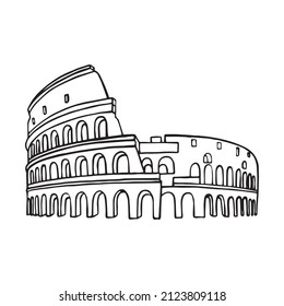 Drawing of Coliseum, Colosseum illustration in Rome, Italy. Vector black and white illustration