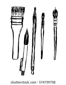 drawing Collection set of drawing tools, brushes and pencils, sketch, hand-drawn vector illustration