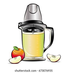 Drawing color kitchen blender with Apple juice. Vector illustration