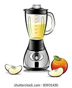 Drawing color kitchen blender with Apple juice. Vector illustration
