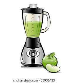 Drawing color kitchen blender with Apple juice. Vector illustration